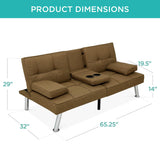 Best Choice Products Linen Modern Folding Futon, Reclining Sofa Bed for Apartment, Dorm w/Removable Armrests, 2 Cupholders - Brown Best Choice Products