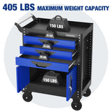WORKPRO 27.5 Inch 3-Drawer Rolling Tool Chest with Wheels, Portable Steel Tool Cabinets with Drawers, Liners and Locking System for Warehouse, Garage, Black and Blue WORKPRO