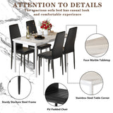 Hooseng Dining Table Set for 4- Space Saving Kitchen Table and Chairs for 4, Modern Style Faux Marble Tabletop & 4 PU Leather Chairs, Perfect for Dining Room,Breakfast Corner Small Spaces,White&Brown Hooseng