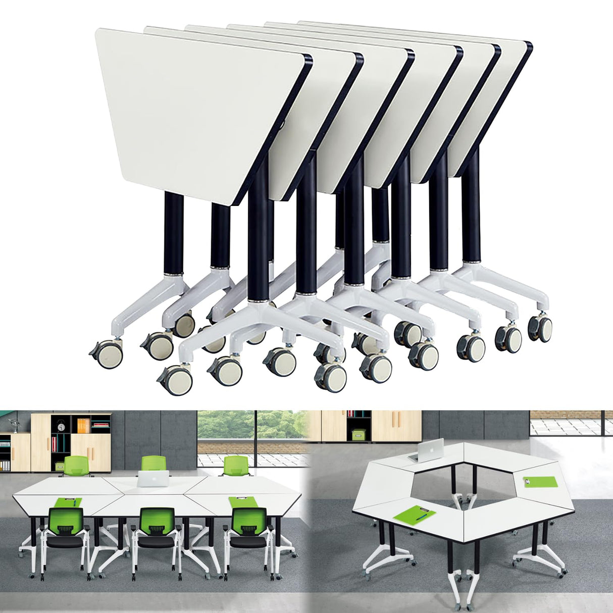 Foldable Conference Room Tables,Flip Top Mobile Training Table,Modern Meeting Table with Silent Wheels,Mobile Conference Tables,47.2 "x23.6 x 29.5 Meeting Room Table for Office Training (6pack) LKATOR