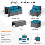 VINGLI 6 Pieces Wicker Patio Furniture Set, Outdoor Sectional Furniture Patio Conversation Set Space-Saving Design with Ottomans and Coffee Table for Garden,Poolside, Backyard (Black) VINGLI