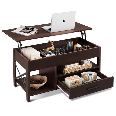 WLIVE Lift Top Coffee Table, 39" Coffee Table with Storage Drawers, Hidden Compartment, Wooden Lift Tabletop Center Table for Living Room, Home, Rustic Oak WLIVE