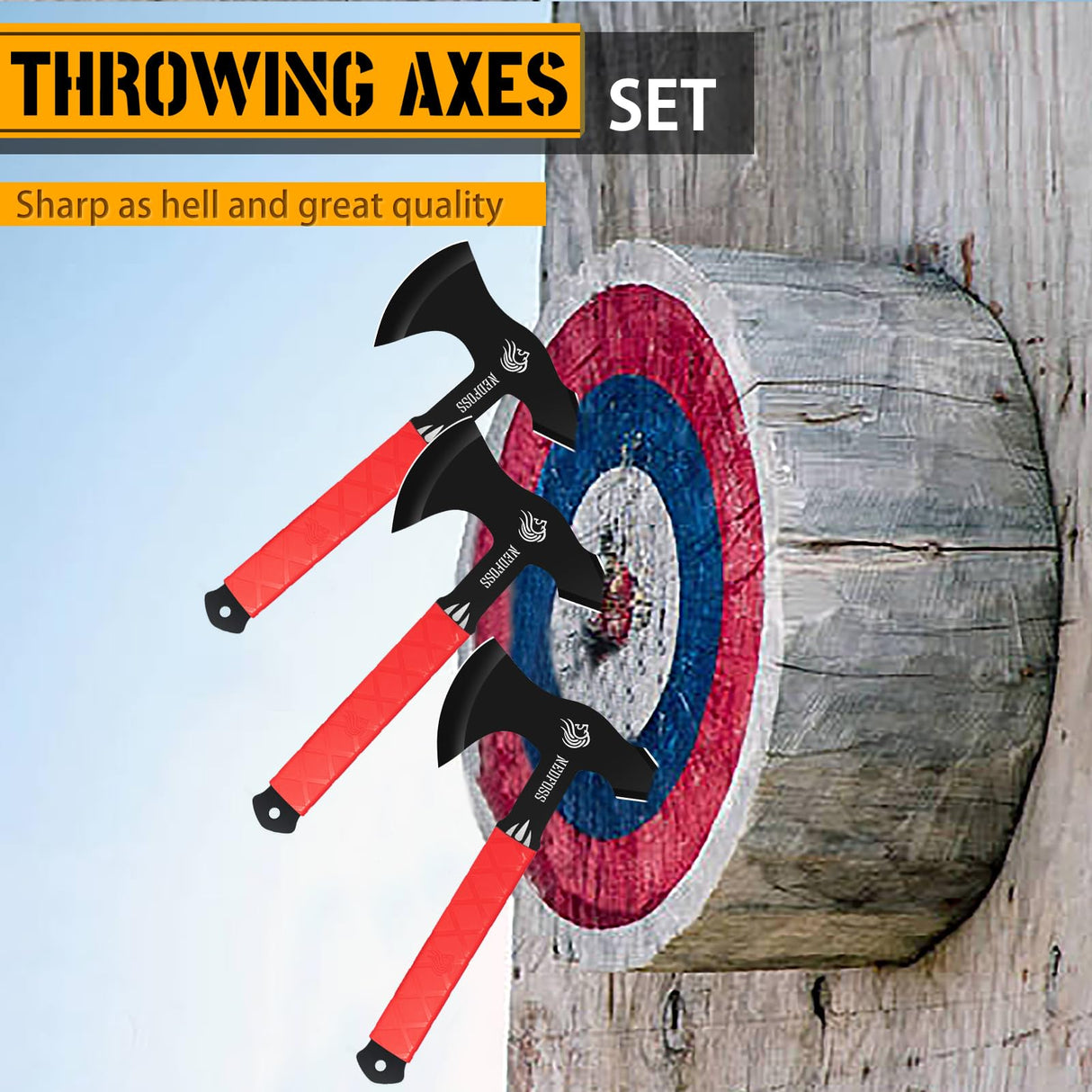 NedFoss Bear Throwing Axe Set with TPR Handle, Throwing Products Pack of 3,11.7“ Full Tang Throwing Axes for Axe Throwing Game, Throwing Game for Recreation and Competition (Throwing Axe) NedFoss