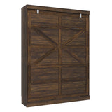 Hlivelood Queen Size Murphy Bed with 2 LED Lights, Farmhouse Wood Hidden Foldable Wall Bed Frame w/Gas Struts, Storage Bed Cabinet for Bedroom, Office, Space-Saving, No Box Spring Needed, Brown Hlivelood