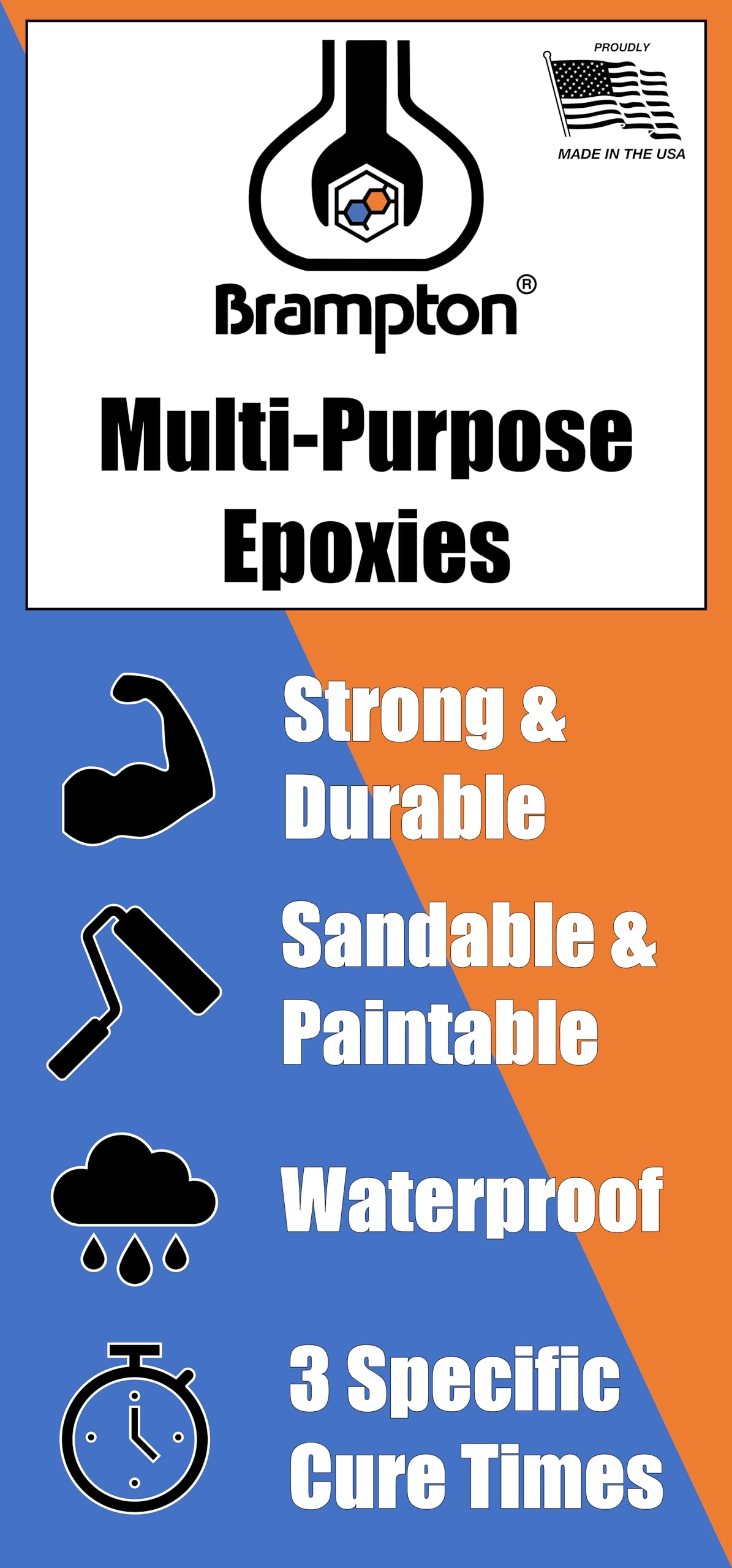 Brampton Extra Strength Epoxy - 20 Minute Work Life - Extra Strength Epoxy Glue Kit for Metal, Wood, Ceramic, Glass, Stone, Tile, and Most Plastics - Waterproof, Sandable, and Paintable (4 oz Kit) BRAMPTON TECHNOLOGY, LTD.