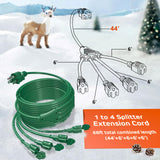 Eversimpleinc 1 to 4 Splitter Extension Cord (Combined 68 FT, End to End 50 FT), 3 Prong Plug with 4 Outlets with Weatherproof Covers for Indoor and Outdoor Holiday Christmas Decroations Eversimpleinc