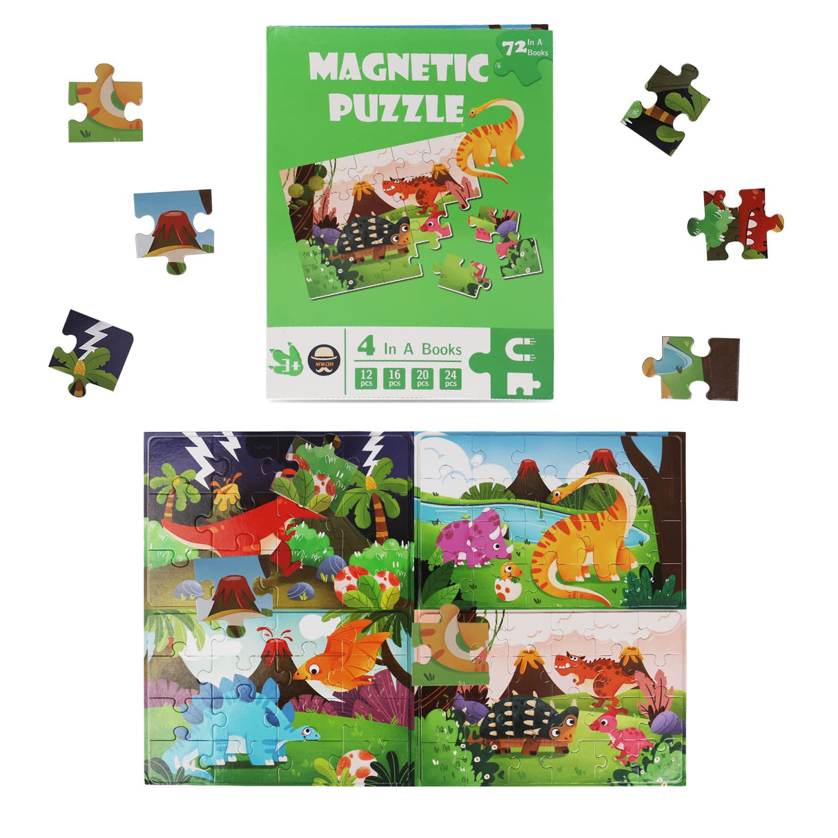 Puzzles for Kids Ages 4-6 Magnetic Jigsaw Puzzles Folding Book for Toddlers, Dinosaur Puzzles 4 in A Books Magnetic Toddler Puzzles Travel and Learning Toys Birthday Gifts for 3-8 Boys and Girls AEAHALY