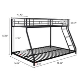 Majnesvon Metal Floor Bunk Bed, Twin Over Full Low Bunk Bed, Heavy Duty Frame with Sloping Ladder and Safety Guardrails for Teens Adults, No Box Spring Needed,Easy Assembly (Black) Majnesvon