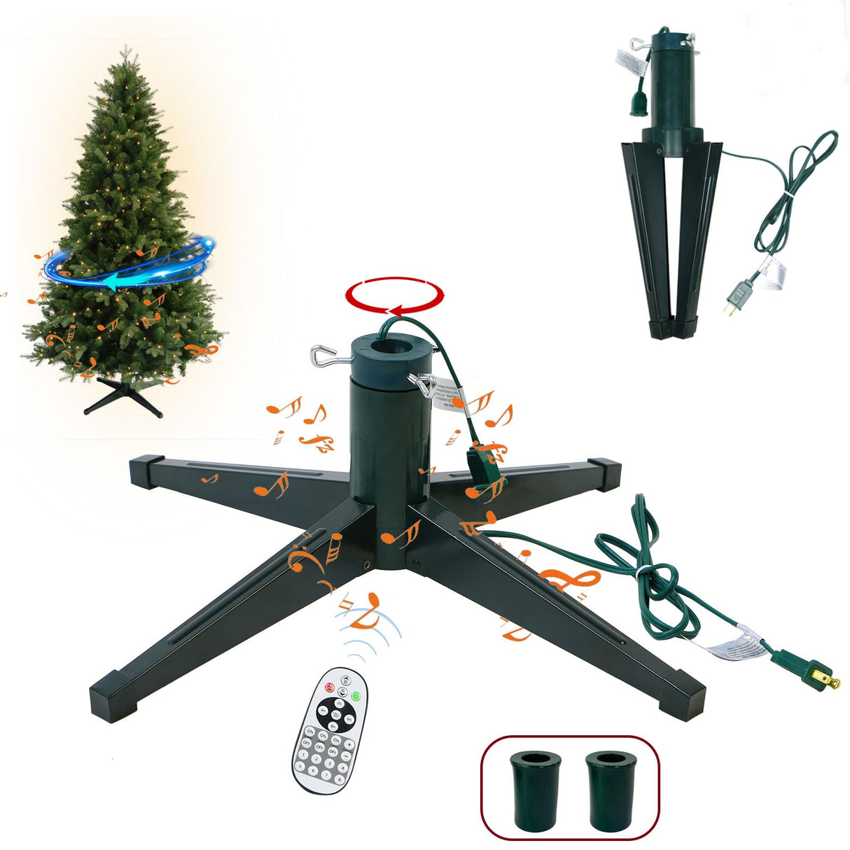 VINCONLIDY Rotating Christmas Tree Stand with Music Function, Remote Controller, Electric Iron 360 Degree Rotation for Hold Up to a 10Ft 60 to 80 Pound Artificial Christmas Tree VINCONLIDY