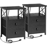 AMHANCIBLE Night Stand Set 2, Black Nightstand with Charging Station, End Tables Living Room with USB Ports and Outlets, Bedside Table with Fabric Drawers for Bedroom, HET05XBK AMHANCIBLE