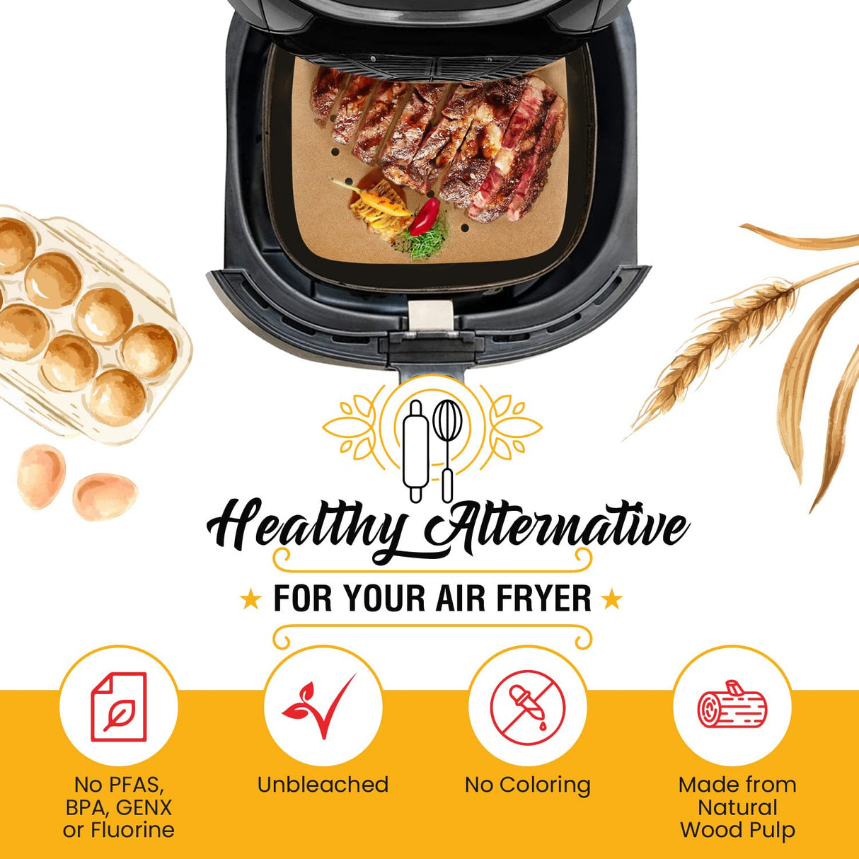 Bamboo Steamer Liner, 8.5" Air Fryer Parchment Paper Liners Sheets – 220pcs Unbleached Bamboo Steamer Basket Liners – Easy Cleanup, Will Not Burn or Curl, Non-Toxic & Volume Pack by Baker’s Signature Baker's Signature