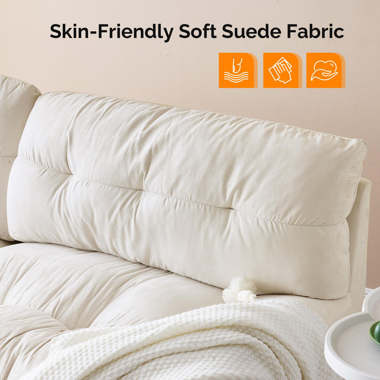 VINGLI Cloud Couch 80" Loveseat, 22.4" Deep Seat, Suede Upholstery Cozy Comfy Couches for Living Room Modern Love Seat Sofa, Pillow Armrest (White) VINGLI