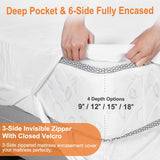 Waterproof Matress Protectors King Size Bed Fits 16"/17"/18" Deep, 6-Side Mattress Encasement Soft and Noiseless Terry Top + TPU Waterproof Liner + Ziper Ptsuker