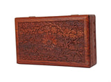 Deco 89 Multipurpose Handcrafted with Floral Carvings Antique Finished Wooden Jewellery Box Organiser, 8 x 5, Brown storeindya