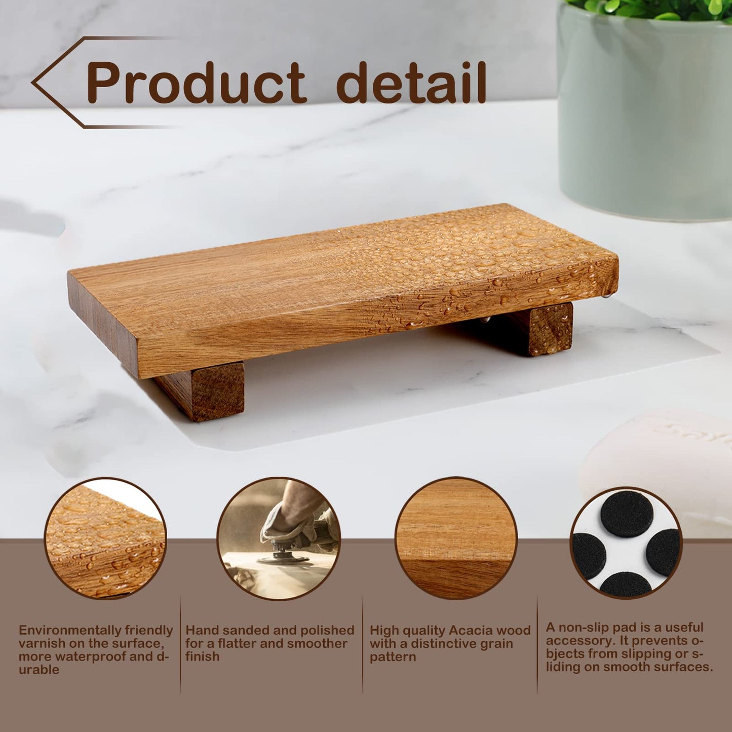 DEBETOOL Acacia Wood Riser Soap Tray,Wood Pedestal Soap Dish for Kitchen Counter Sink Stand,Natural Acacia Wooden Pedestal Tray for Bathroom Soap and Kitchen Soap Bottles,Plant - WoodArtSupply