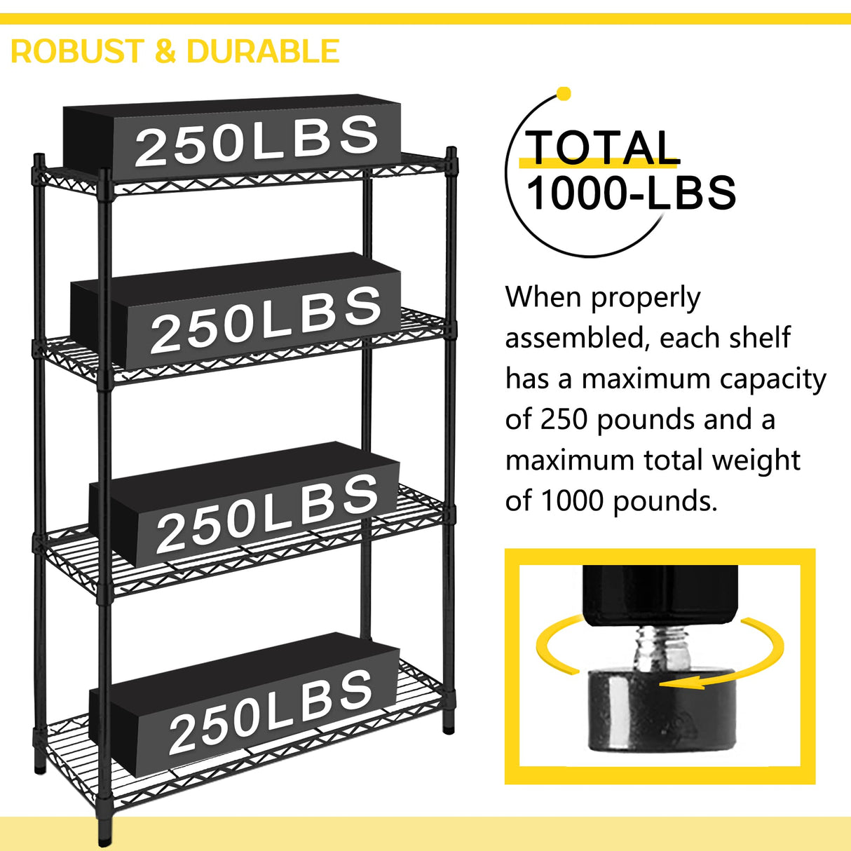 Vnewone 4-Tier Storage Shelves Large Wire Shelving Unit NSF Metal Garage Shelving 54”x36”x14” 1000 LBS Capacity Heavy Duty Height Adjustable Commercial Grade Utility Steel Rack with Wheels,Black Vnewone