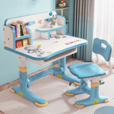 NUZYZ Kids Desk and Chair Set, Adjustable Height Children Study Table and Chair Set with Drawer, Cartoon Pattern Study Table for Toddlers 3-12 Years Blue NUZYZ