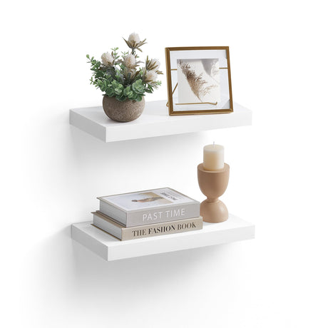 VASAGLE Wall Shelves Set of 2, Floating Shelves, Wall Mounted, 8 x 15.7 x 1.5 Inches, Display Shelves for Picture Frames, Wall Decor, Hanging Shelf for Living Room, Kitchen, White ULWS054W01 VASAGLE