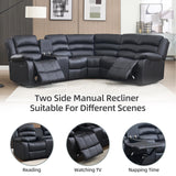 EBELLO Faux Leather L-Shaped Reclining Sectional Sofa Couch, Manual Recliner Sofa, with Cup Holders, Storage Space, a Convertible Backrest 5 Seats Home Furniture Set for Living Room, Black EBELLO