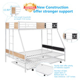 Olela Twin Over Full Metal Bunk Beds with Trundle Bed,Heavy Duty Metal Bed Frame with Safety Rail 2 Side Ladders for Boys Girls Adults,No Box Spring Needed (White Frame) Olela