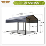 Sophia & William Carport Car Port Metal Canopy 10x15 ft Heavy Duty for Snow, Portable Garage Kit Shed Tent Shelter Metal Frame All Weather Outdoor for Boat with Anti-Leak Seam Taped, Dark Grey Sophia & William