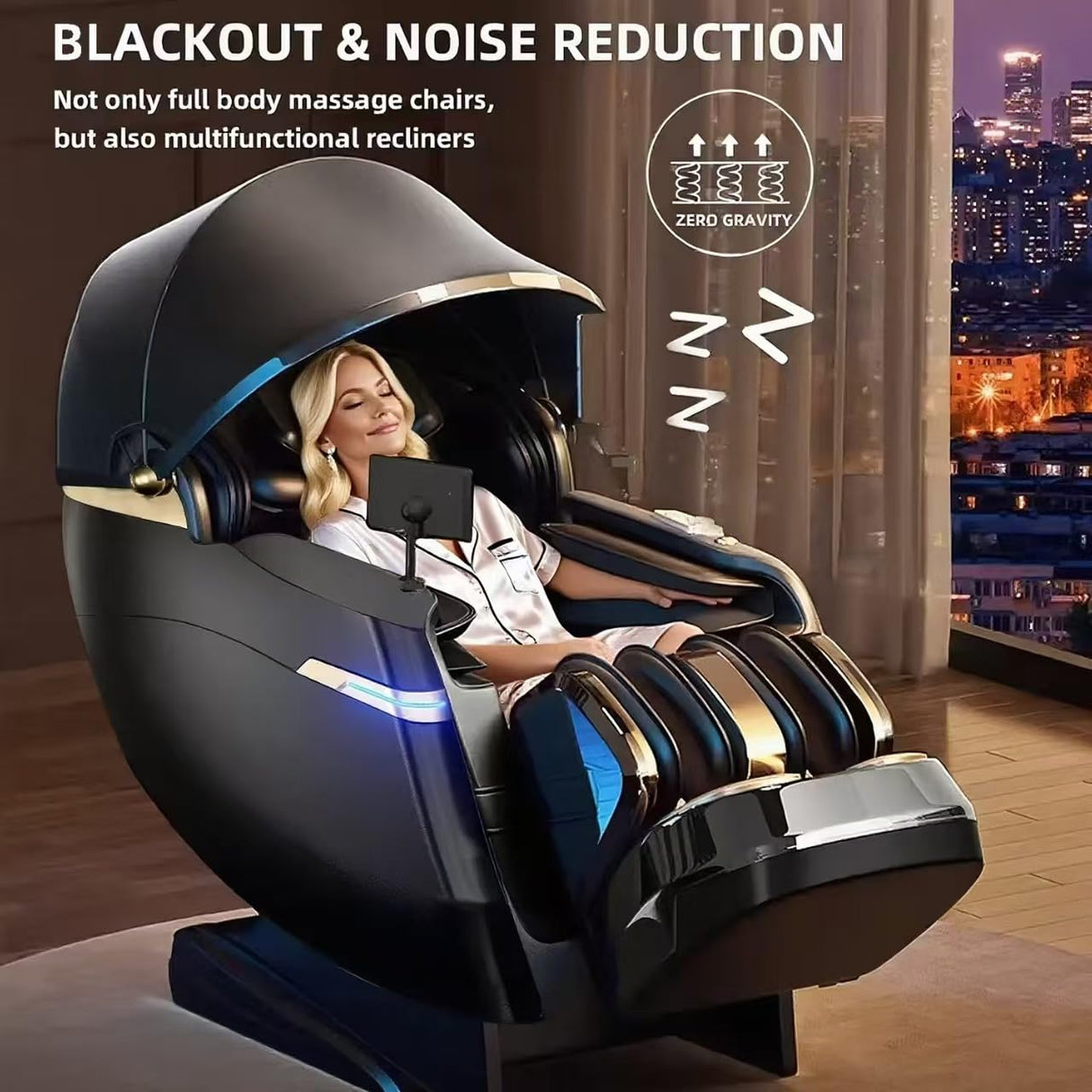 UTHWELL Massage Chair Full Body and Recliner, Zero Gravity Rest Cabin with Sleep Hood-Shiatsu Roller Airbag Heating, Body Scan SL Track Recliner, Relax for Home Office Use Gift for Women & Men UTHWELL