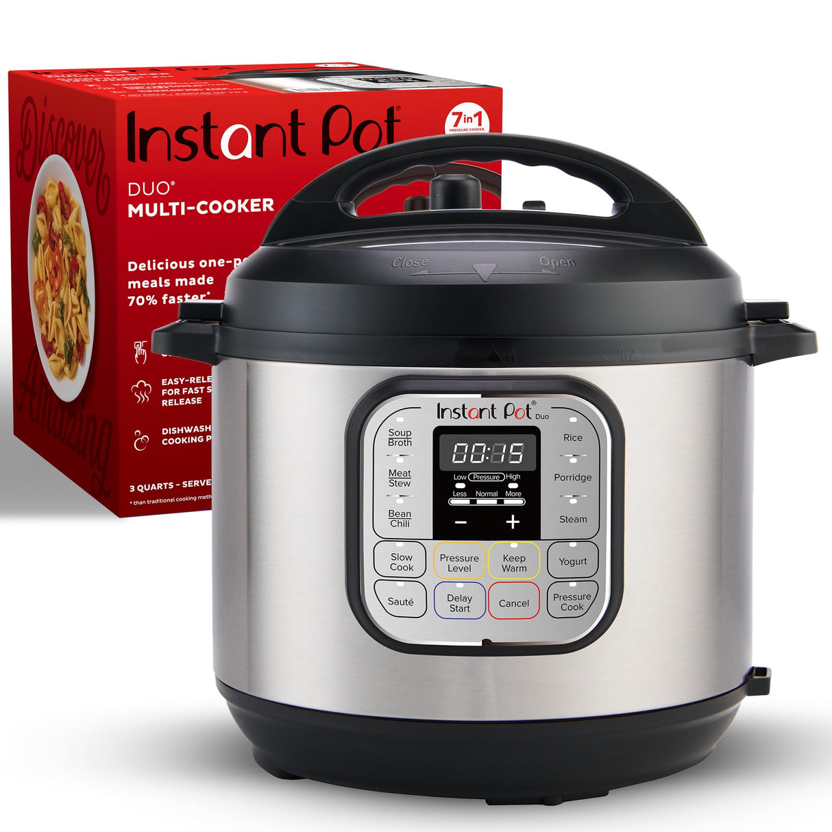 Instant Pot Duo 7-in-1 Mini Electric Pressure Cooker, Slow Rice Cooker, Steamer, Sauté, Yogurt Maker, Warmer & Sterilizer, Includes Free App with over 1900 Recipes, Stainless Steel, 3 Quart Instant Pot