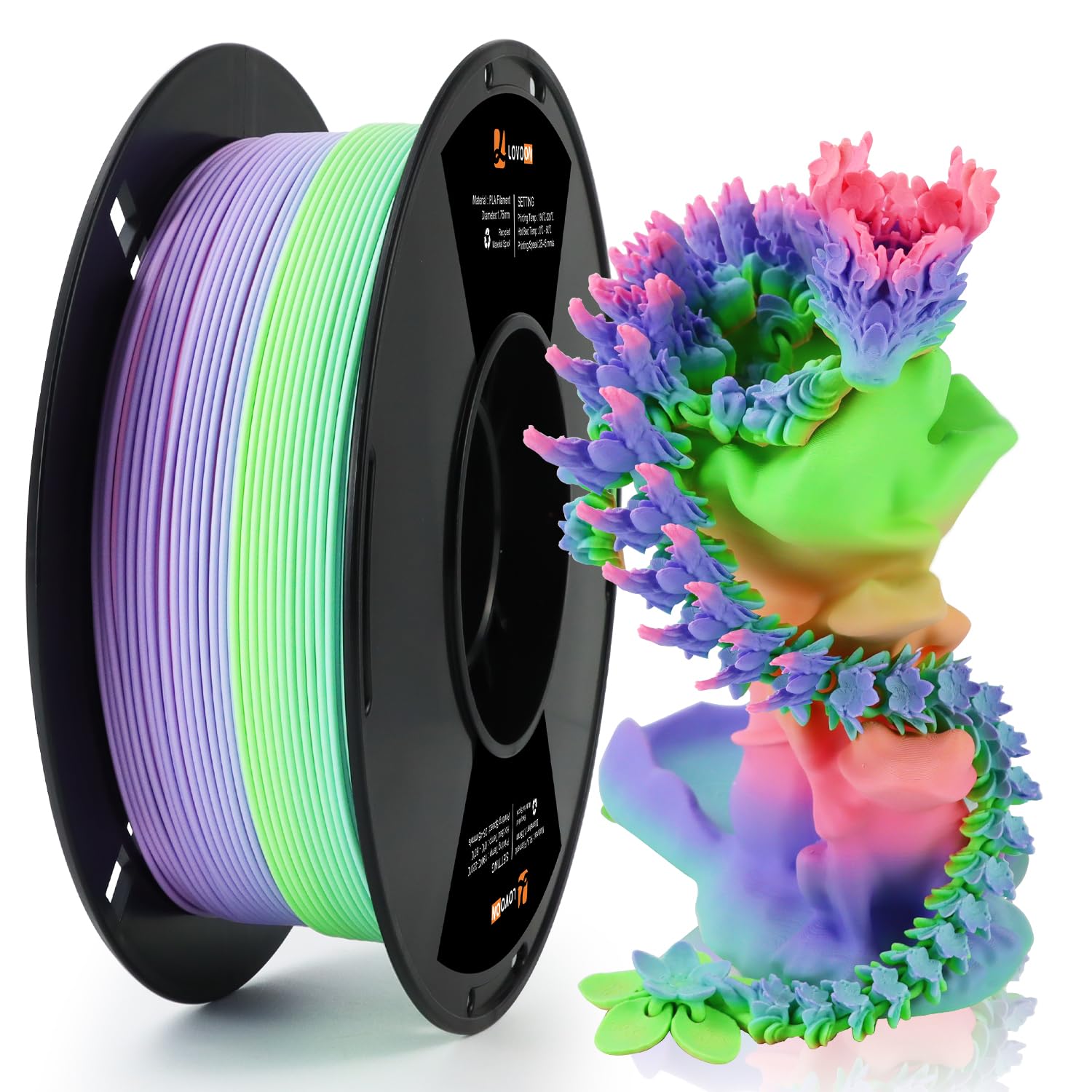 LOVOON Rainbow 3D Printing PLA Filament 1.75mm,Color Shift by Length, Multicolor Changing Filament with Matte Tiffany Blue/Mint Green/Pink/Purple/Peach Fuzz, Fit Most 3D Printer&Pen,1KG(2.2lb - WoodArtSupply