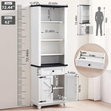 Joaxswe 72in Tall Bookshelf 7 Tier Bookcase with Drawer and Barn Doors and Adjustable Shelves, White Farmhouse Book Shelf with Storage Cabinet, Wood Freestanding Display Bookshelves for Living Room Joaxswe