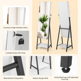 CHARMAID LED Strip Jewelry Armoire with 47.2" H Full Length Mirror, Lockable Jewelry Cabinet Organizer with 3-Color Lights, 3 Brush Boxes, 2 Drawers, Bottom Storage Shelf, Metal Frame (White) CHARMAID