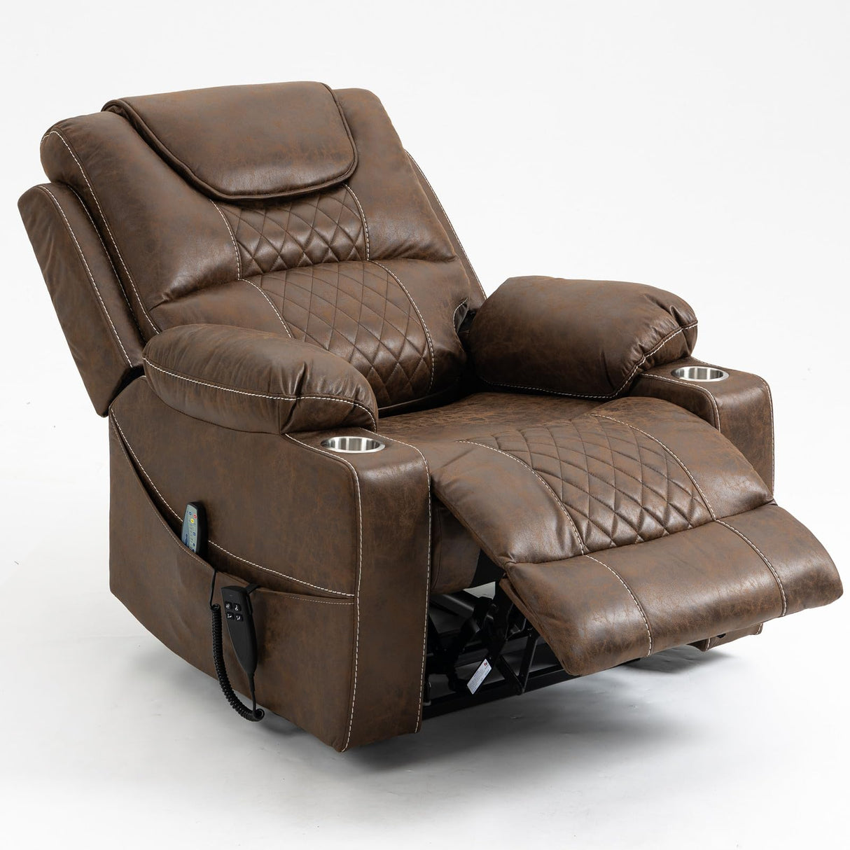 180 Degrees Lay Flat Lift Recliner with Massage and Heat, Cup Holder, 400 lb Capacity Recliner for Big and Tall Men, Lazyboy Sleeping (Brown Leather) LITVZ