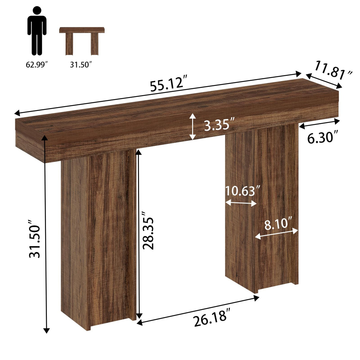 55Inch Farmhouse Console Table,Wooden Rectangular Sofa Table Behind The Couch,Entryway Console Table with Storage for Living Room, Hallway,Entrance (Light Brown) Tarnorci