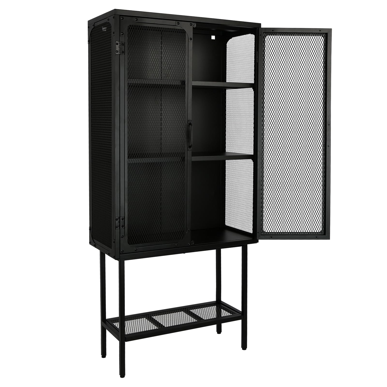 Thirtdos Industrial Cabinet Cupboard, Steel Display Cabinets with Adjustable Shelves, 2 Metal Mesh Doors, Dust-Free Tall Storage Cabinet, Kitchen Credenza Sideboard - WoodArtSupply