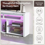 Bestier LED Tall Entertainment Center, 55 inch TV Stand for 55/60/65 inch TV, TV Console with Storage for PS5, Media TV Cabinet with Adjustable Shelf for Living Room, White Marble Bestier