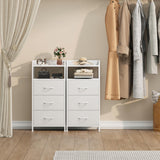 Somdot Nightstand with 3 Drawers, Dresser with Fabric Bins for Bedroom, Hallway, Entryway, Nightstand Bedside Table Furniture, Sturdy Steel Frame, Wooden Top, Easy Pull Fabric Bins, White Leather Somdot