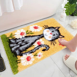 kingsea Latch Hook Kit for Adults, DIY Crochet Yarn Rug with Pattern Printed Latch Hook Rug Kit for Teen, Latch Hook Kit for Beginners - Cat and Flower, 20in x 15in kingsea