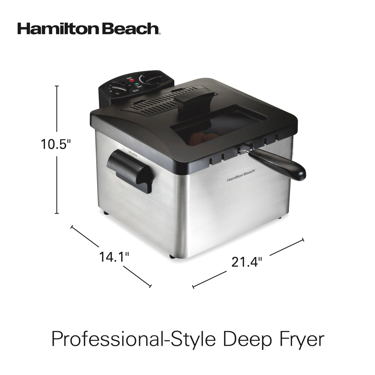 Hamilton Beach Electric Deep Fryer with Lid 4.5 Liters / 19 Cups Oil Capacity, Temperature Control, View Window, Professional Style, 1800 Watts, Three Frying Baskets, Stainless Steel Hamilton Beach
