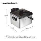 Hamilton Beach Electric Deep Fryer with Lid 4.5 Liters / 19 Cups Oil Capacity, Temperature Control, View Window, Professional Style, 1800 Watts, Three Frying Baskets, Stainless Steel Hamilton Beach