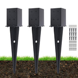 3 Pcs 4 "x 4 "Fence Post Anchors Ground Spike (Actual 3.6 ” X 3.6”)，Heavy Duty Metal Fence Stakes Post Base 22'' with Black Powder Coated Support for Mailboxes, Fences, Trellis Posts, Banners. Nrspp