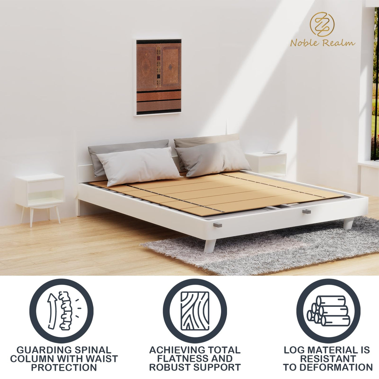 NobleRealm® Foldable Box Spring Queen | Queen Size Bunkie Board & Bed Support Slats | Bed Board for Mattress Support | Easy Setup, Correct Sleeping Posture, Reduce Backache (58.5X 64 Queen Size) Noble Realm