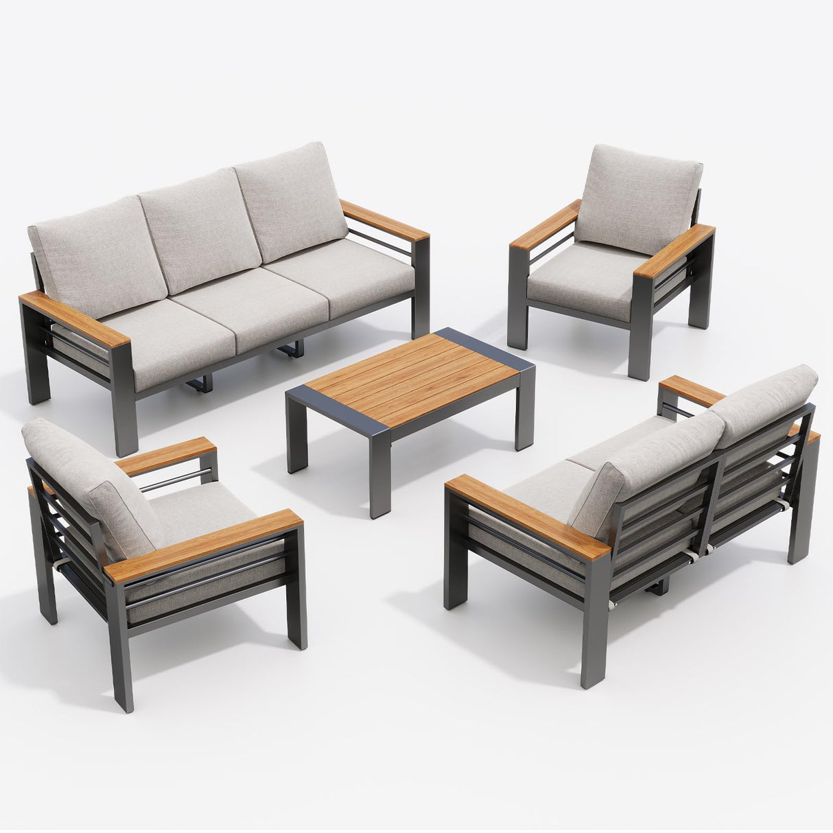 Aluminum Outdoor Patio Furniture Set, 7 Seats Outdoor Sectional with Coffee Table, Patio Conversation Sets with Upgraded Armrests and Cushions for Backyard, Garden and Poolside Aoxun