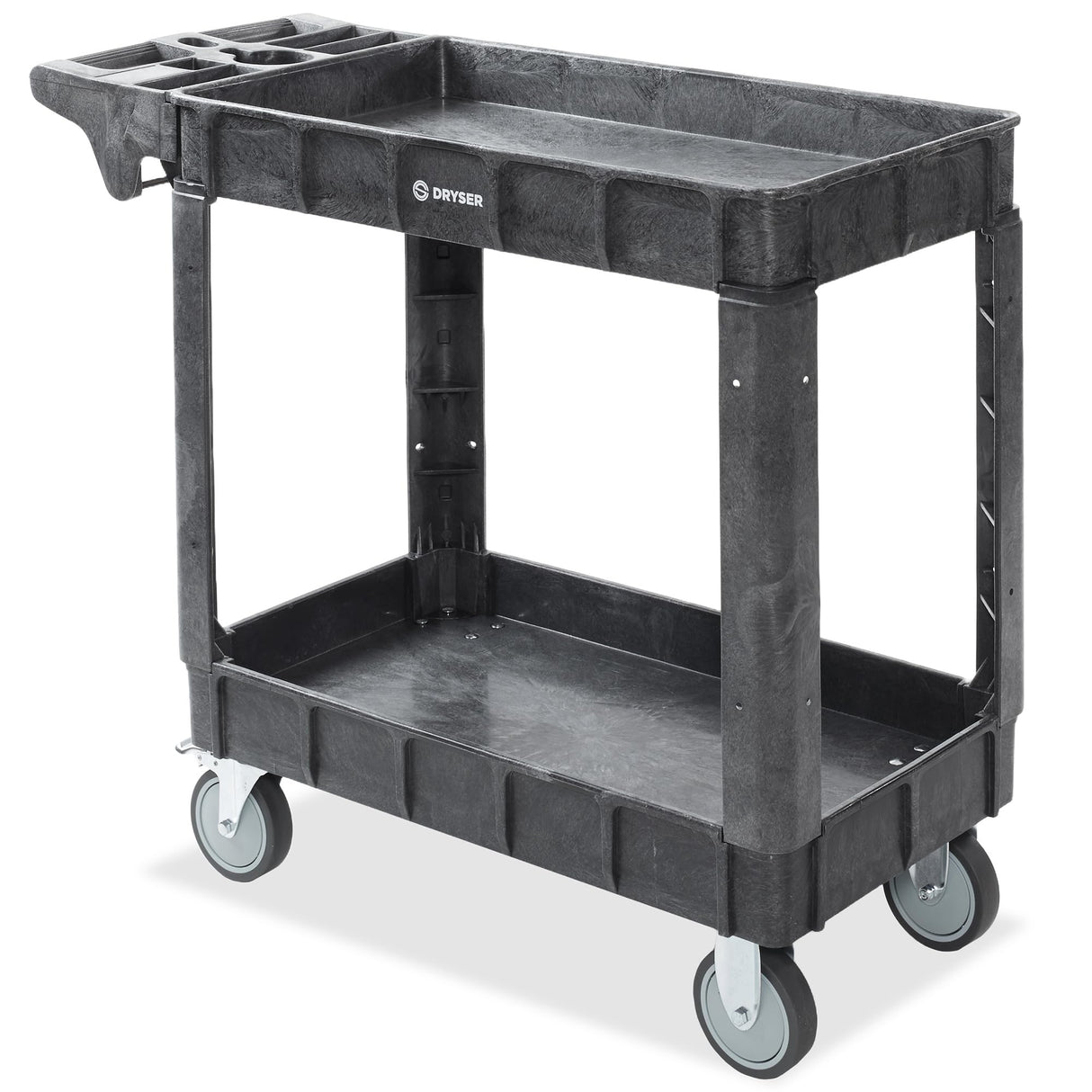 Dryser Utility Service Cart with Wheels, 40" x 17" Heavy Duty 550 lb. Capacity with Shelves - 2 Tier Rolling Cart with Two 5" Swivel Casters for Warehouse, Garage, Cleaning Dryser