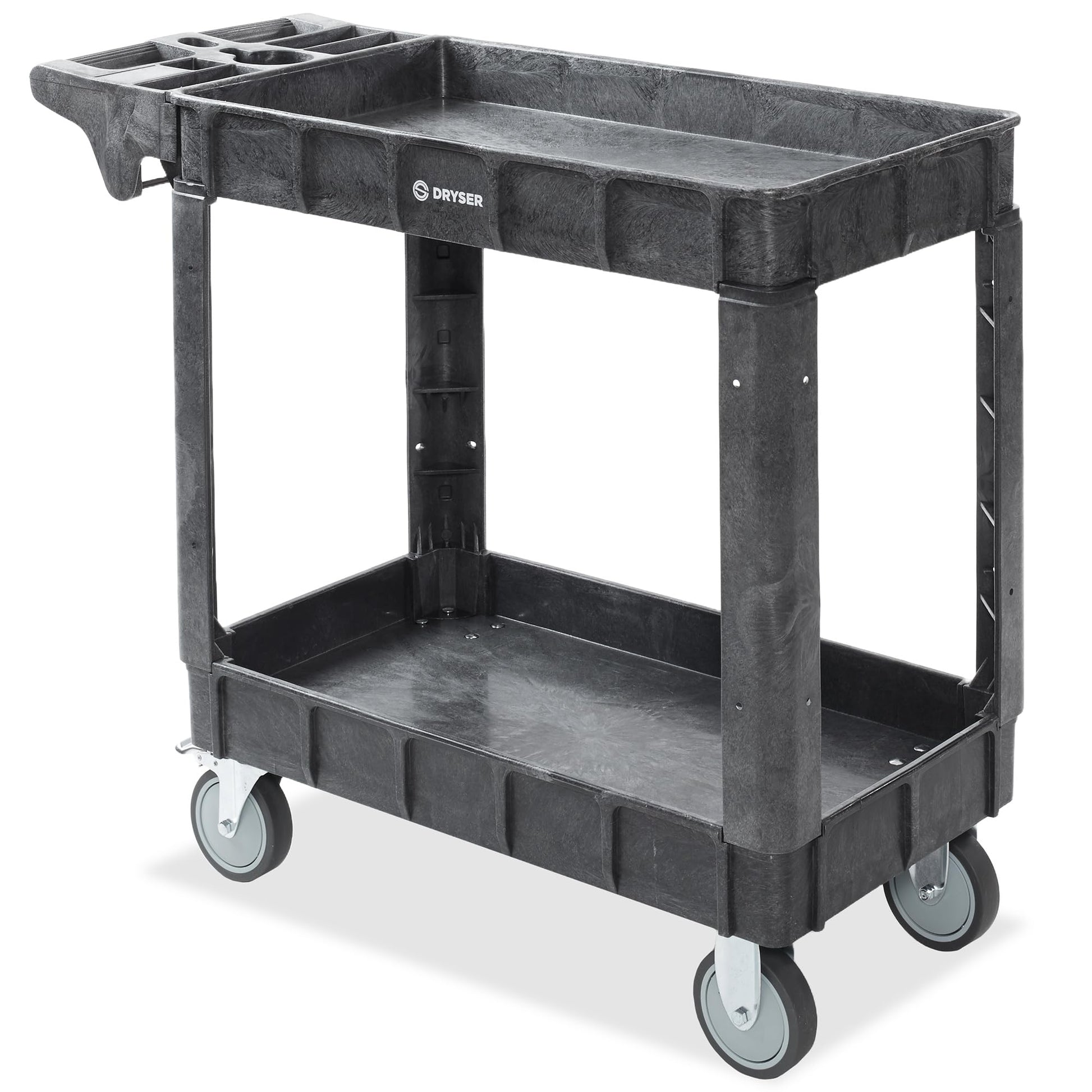 Dryser Utility Service Cart with Wheels, 40" x 17" Heavy Duty 550 lb. Capacity with Shelves - 2 Tier Rolling Cart with Two 5" Swivel Casters for Warehouse, Garage, Cleaning - WoodArtSupply