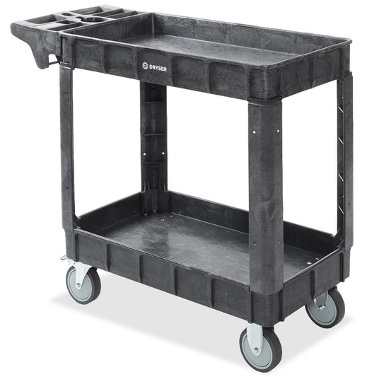 Dryser Utility Service Cart with Wheels, 40" x 17" Heavy Duty 550 lb. Capacity with Shelves - 2 Tier Rolling Cart with Two 5" Swivel Casters for Warehouse, Garage, Cleaning