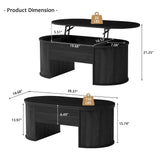 QHITTY Fluted Coffee Table with Lifting Top, Oval Wood Lift Top Coffee Table with Hidden Compartment, Mid Century Pull up Center Tables for Living Room, Office - Black QHITTY