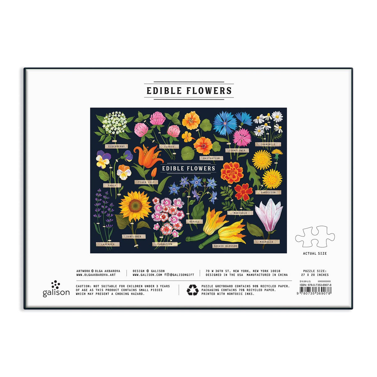 Galison Edible Flowers Puzzle, 1000 Pieces, 27” x 20” – Difficult Jigsaw Puzzle with Colorful Floral Artwork and Educational Design – Thick, Sturdy Pieces, Challenging Family Activity Galison
