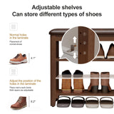 AQIMUELE Shoe Bench with Leather Cushion, 3 Tiers Shoe Storage Bench Height Adjustable, Walnut Wood Entryway Bench for Hallway, Mudroom AQIMUELE