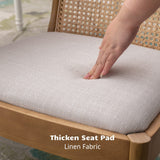 HEAH-YO Rattan Dining Chairs Set of 2, Upholstered Linen Dining Room Chairs with Backrests, Modern Kitchen Chairs with Wood Legs for Dining Room, Beige HEAH-YO