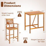 Tangkula 3 Piece Patio Bar Table & Chairs, Outdoor Acacia Wood Bar Set w/Slatted Seat & Tabletop, Wood Dining Bar Set w/Backrest, Armrests & Footrest for Backyard, Poolside, Balcony Tangkula