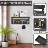 buways Key Holder for Wall Decorative, Rustic Wooden Key Hanger for Wall with 4 Double Key Hooks, Farmhouse Key Holder Rack and Mail and Key Organizer for Home Entryway Decor(Black) buways